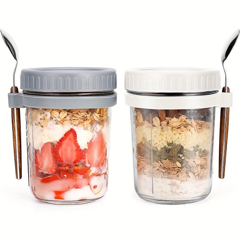 Food Storage Jar Set - 1개/2개 유리 오트밀 컵, 뚜껑과 스푼이