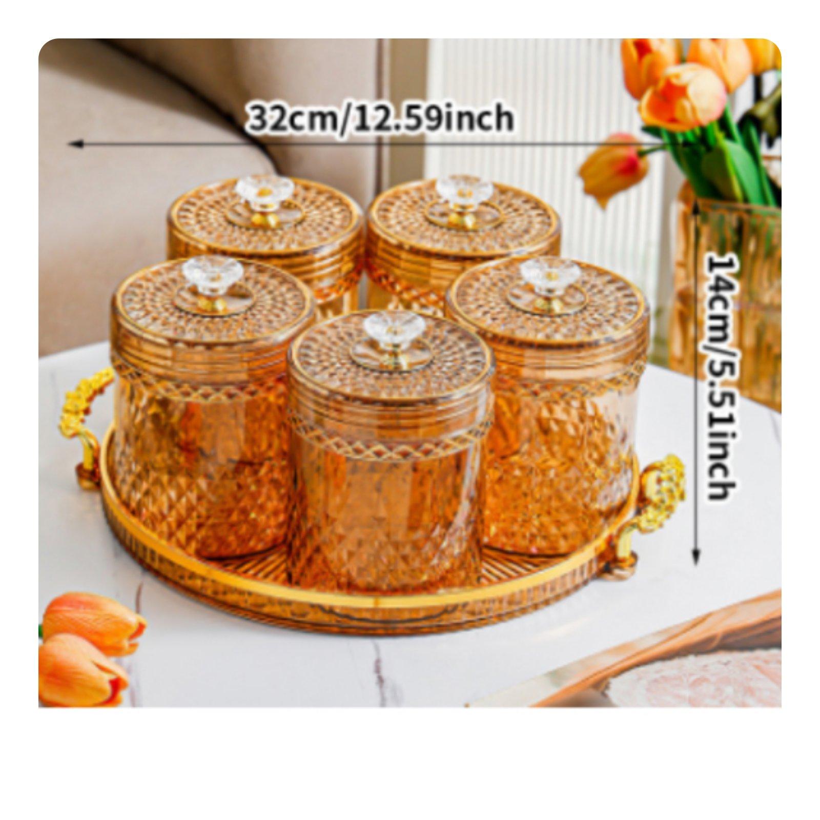 Food Storage Jar Set - 금색 다이아몬드 디자인이 적용된 밀폐형 회전식