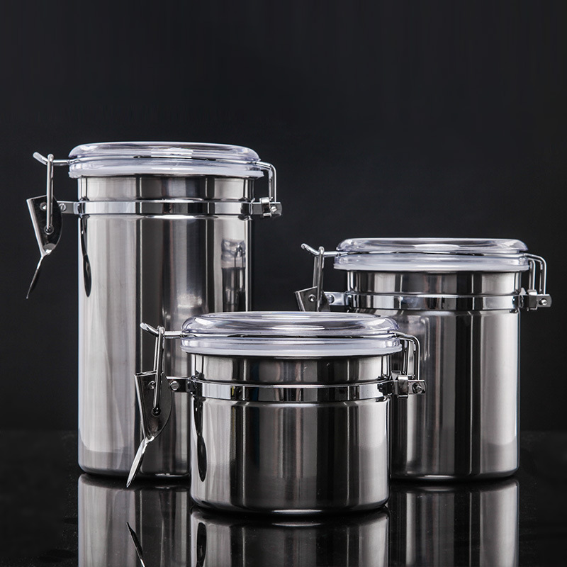 Food Storage Airtight - 스테인리스 스틸 재질의 밀폐 용기로, 습도계