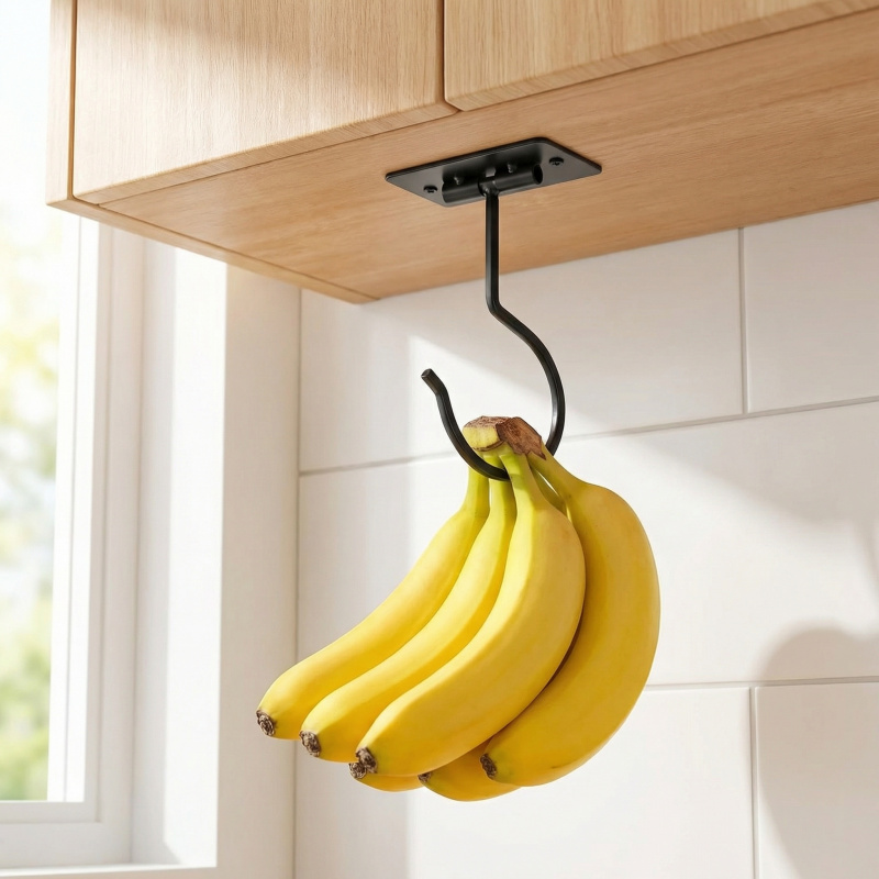 Food Storage Organizer - 블랙 메탈 셀프 접착식 바나나 걸이