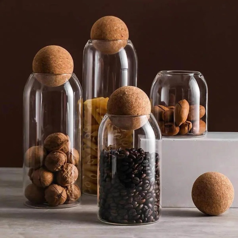 유리 저장 용기 세트, 볼 코르크 마개 포함, 차, 향 - Food Storage Jar Set 리뷰 및 가격