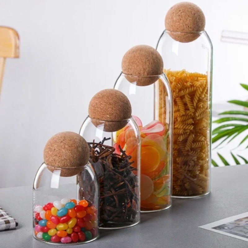 유리 저장 용기 세트, 볼 코르크 마개 포함, 차, 향 - Food Storage Jar Set 리뷰 및 가격