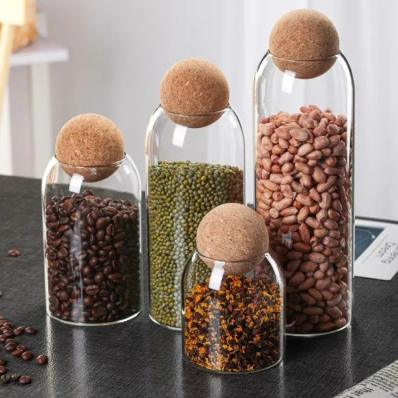 유리 저장 용기 세트, 볼 코르크 마개 포함, 차, 향 - Food Storage Jar Set 리뷰 및 가격