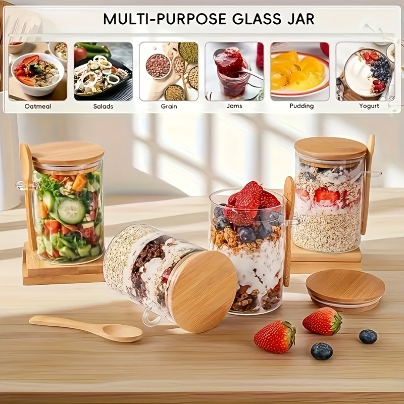 1/2/4/8개 세트의 오트밀용 유리 컵 세트, 뚜껑과 - Food Storage Jar Set 리뷰 및 가격