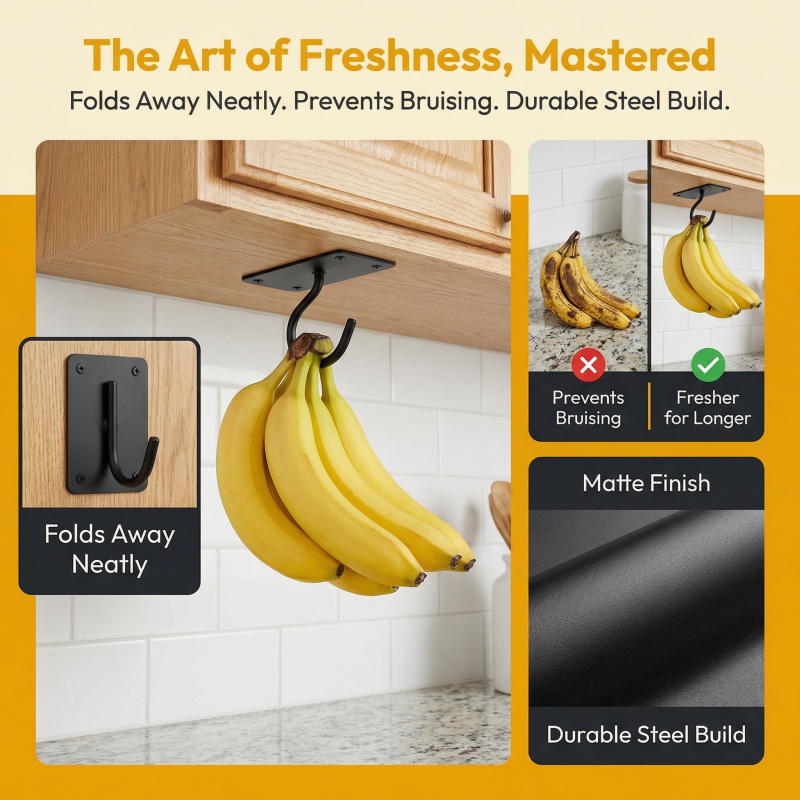 블랙 메탈 셀프 접착식 바나나 걸이 접이식 수납 랙 공 - Food Storage Organizer 리뷰 및 가격