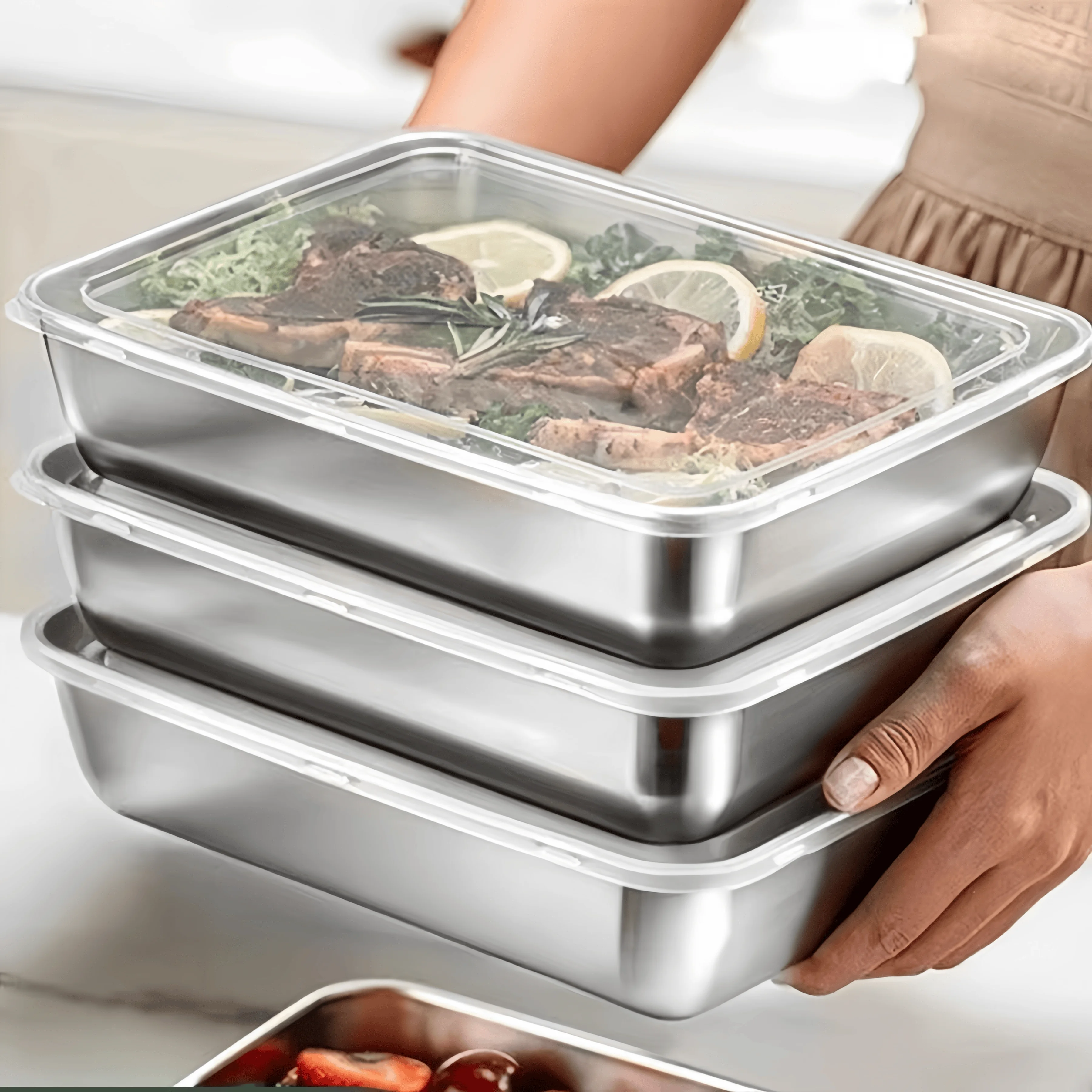 스테인리스 스틸 밀폐형 도시락통 신선도 유지 직사각형  - Food Storage Organizer 리뷰 및 가격